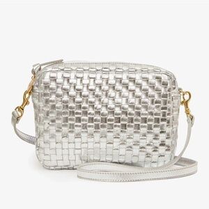 Clare V Silver Midi Sac Specchio Woven Checker Crossbody Bag
